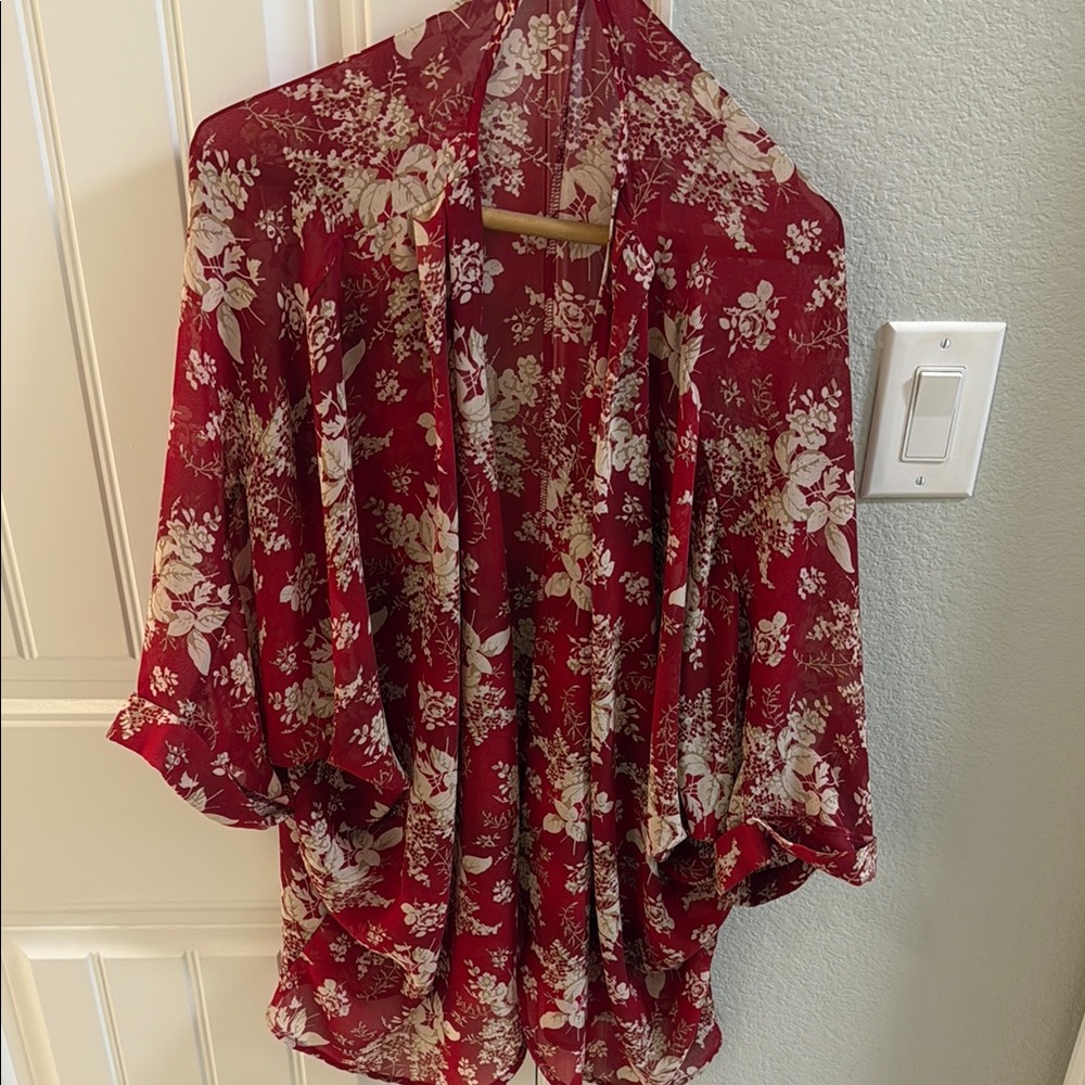 Floral Red Kimono Top
